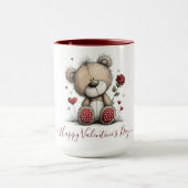 Valentine Teddy Bear with Rose and Hearts Mok (Midden)