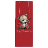 Valentine Teddy Bear with Rose and Hearts Wijn Cadeautas (Voorkant)