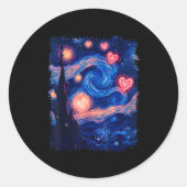 Valentine Van Gogh Starry Night Heart Matching Cou Ronde Sticker (Voorkant)
