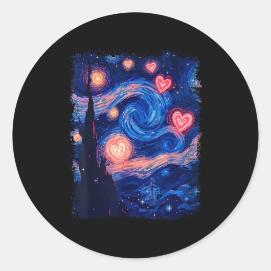 Valentine Van Gogh Starry Night Heart Matching Cou Ronde Sticker (Voorkant)