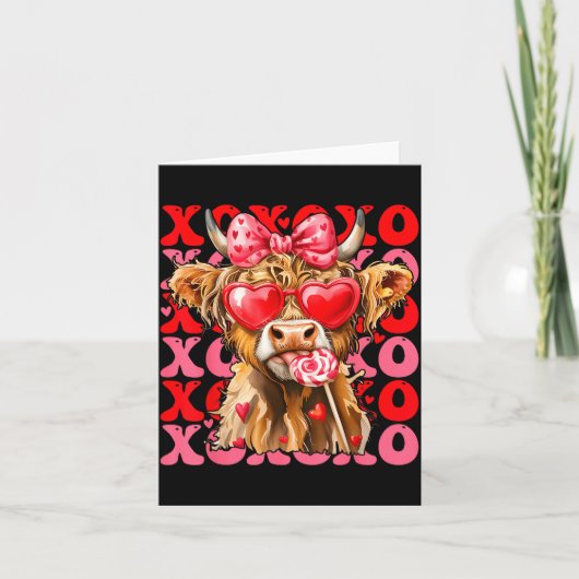 Valentine Xoxo Highland Cow Cute Coquette Bow West Kaart (Voorkant)