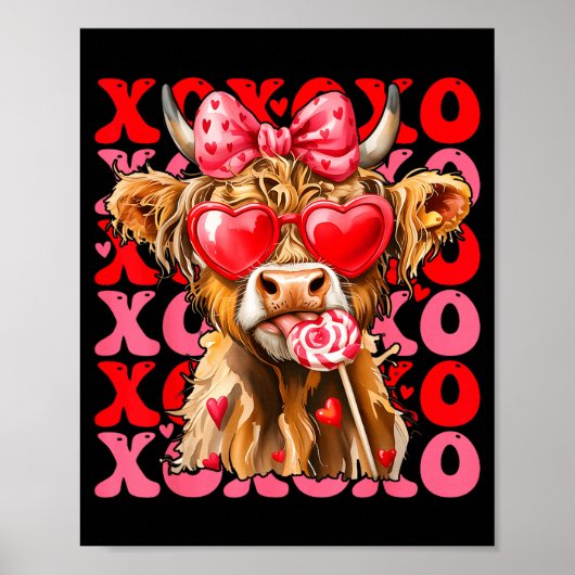 Valentine Xoxo Highland Cow Cute Coquette Bow West Poster (Voorkant)