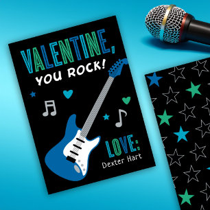 Valentine You Rock Blauwe Gitaar Kinderen Valentij Visitekaartje