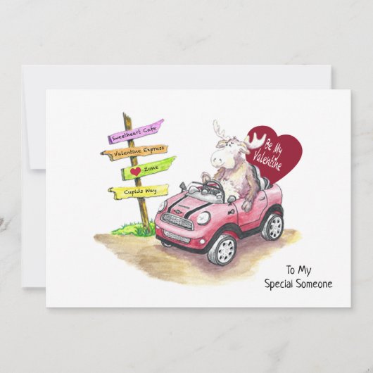 Valentinemoose in auto 5x7 platte kerstkaart (Voorkant)