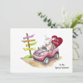 Valentinemoose in auto 5x7 platte kerstkaart (Staand voorkant)