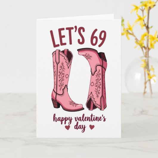 Valentines 69 Pink Boots Card Kaart (Gele Bloem)