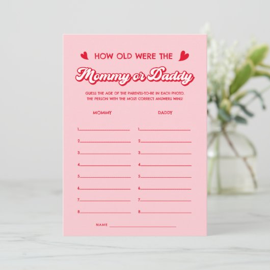 Valentines Baby Shower How Old Were They Game  Kaart (Staand voorkant)