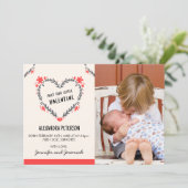 Valentines birth announcement floral heart aankondiging (Staand voorkant)