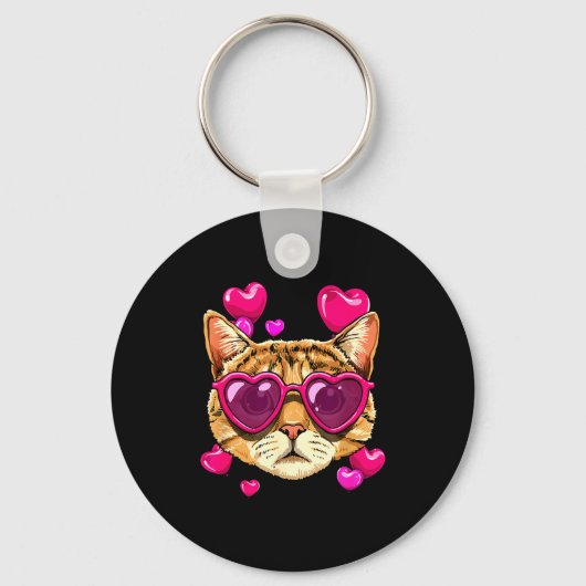 Valentines Ca Kitten Wearing Sungl Heart Cat Lover Sleutelhanger (Voorkant)