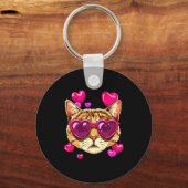 Valentines Ca Kitten Wearing Sungl Heart Cat Lover Sleutelhanger (Voorkant)