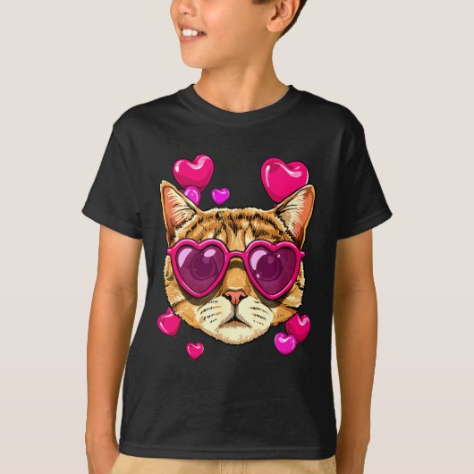 Valentines Ca Kitten Wearing Sungl Heart Cat Lover T-shirt (Voorkant)