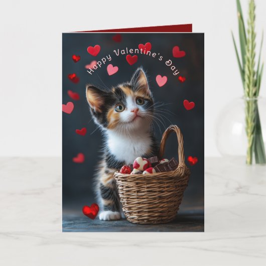 Valentine's Calico Kitten Chocolates Red Hearts  Kaart (Voorkant)