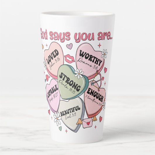 Valentine's Candy Hearts Christian Latte Mok (Voorkant)