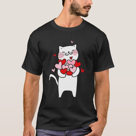 Valentine's Cat Holding Hearts Cat Lover Cat Owner T-shirt (Voorkant)