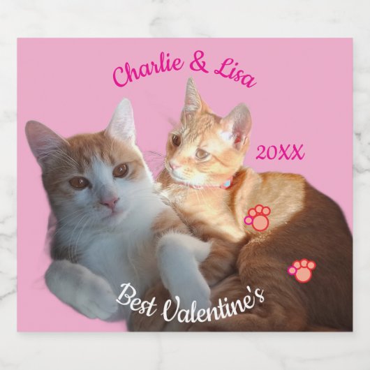 Valentine's Cat Paws Text Sparkling Wijnetiket (Enkel label)