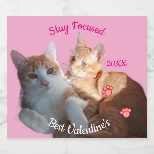 Valentine's Cat Paws Text Sparkling Wijnetiket (Enkel label)