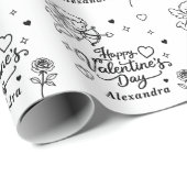 Valentines  Cherub & Romantic Doodle Personalized Cadeaupapier (Rol Hoek)