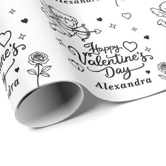 Valentines Cherub & Romantic Doodle Personalized Cadeaupapier (Rol Hoek)