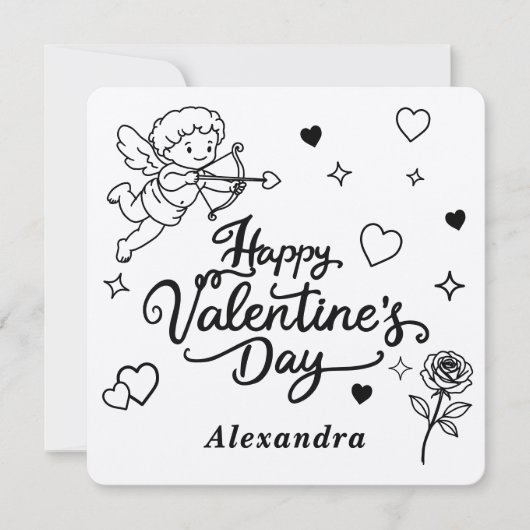 Valentines  Cherub & Romantic Doodle Personalized  Feestdagenkaart (Voorkant)