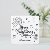 Valentines  Cherub & Romantic Doodle Personalized  Feestdagenkaart (Staand voorkant)