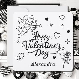 Valentines  Cherub & Romantic Doodle Personalized  Feestdagenkaart
