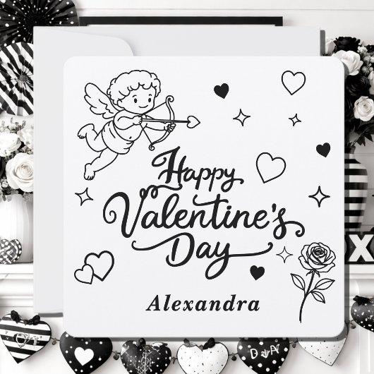 Valentines  Cherub & Romantic Doodle Personalized  Feestdagenkaart