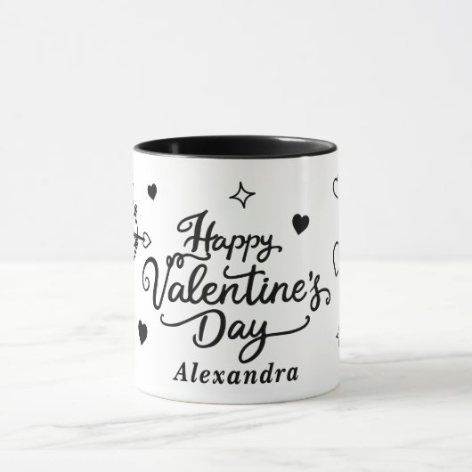 Valentines  Cherub & Romantic Doodle Personalized Mok (Midden)