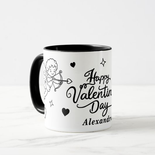 Valentines  Cherub & Romantic Doodle Personalized Mok (Voorkant links)