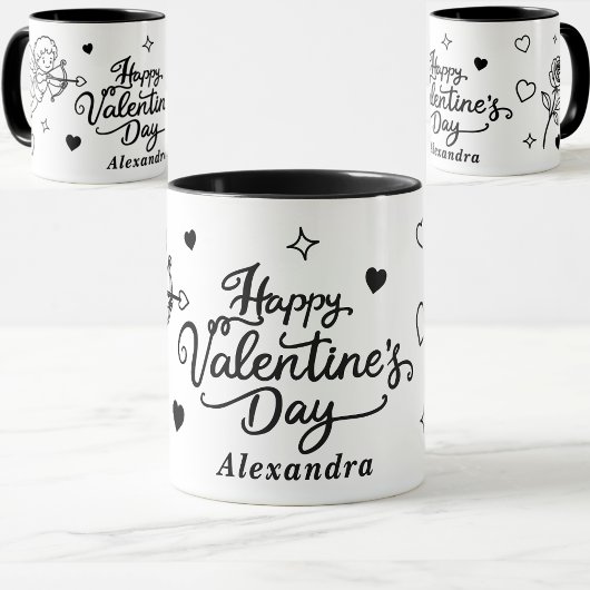 Valentines Cherub & Romantic Doodle Personalized Mok