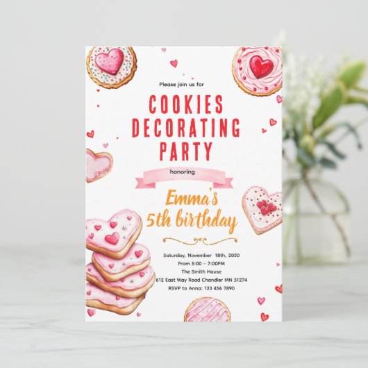 Valentine's Cookie Decorating invite Kaart (Staand voorkant)
