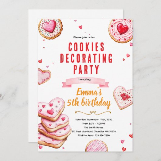 Valentine's Cookie Decorating invite Kaart (Voorkant / Achterkant)