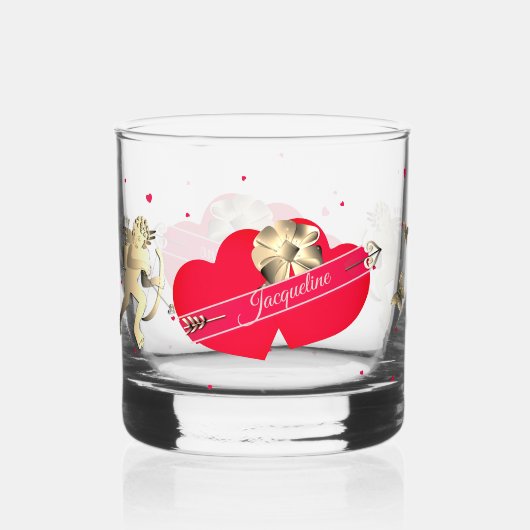 Valentine's Cupid & Hearts  Whisky Glas (Voorkant)