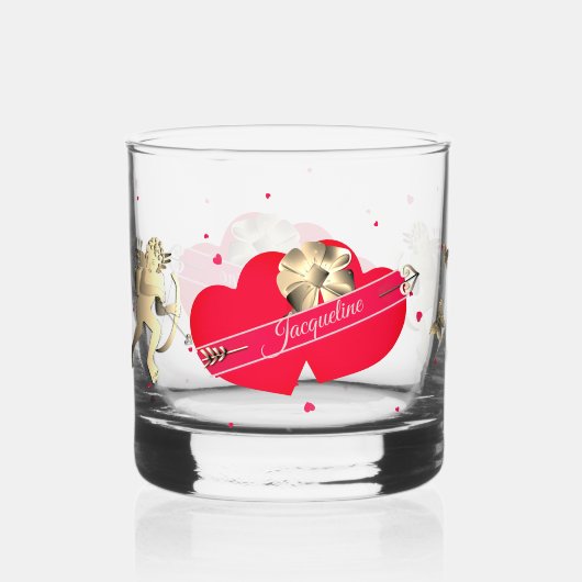 Valentine's Cupid & Hearts  Whisky Glas (Achterkant)