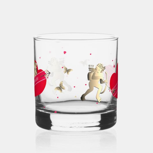 Valentine's Cupid & Hearts  Whisky Glas (Links)