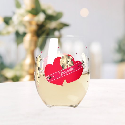 Valentine's Cupid & Hearts  Wijnglas Zonder Voet (Insitu (Huwelijk))