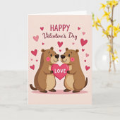 Valentines Cute Bear Couple Love Card Kaart (Gele Bloem)