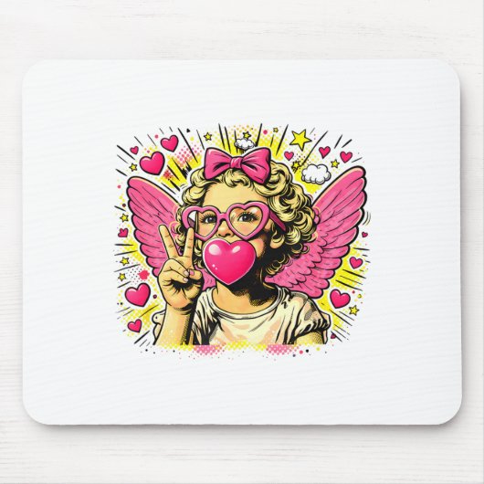 Valentines Cute Cupid Heart Angel Love Holiday Com Muismat (Voorkant)