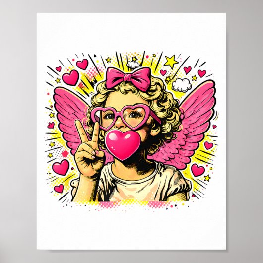 Valentines Cute Cupid Heart Angel Love Holiday Com Poster (Voorkant)