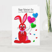 Valentines daughter Red Bunny Heart Balloons Card Kaart (Voorkant)