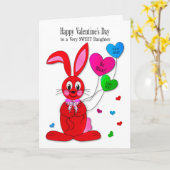 Valentines  daughter Red Bunny Heart Balloons Card Kaart (Gele Bloem)