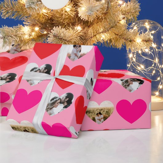 Valentine's Day 4 Photo Red and Pink Heart Pattern Cadeaupapier (Feestdagen)