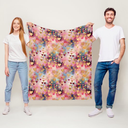 Valentine's Day Abstract Gold Color Hearts Fleece Deken (In situ)