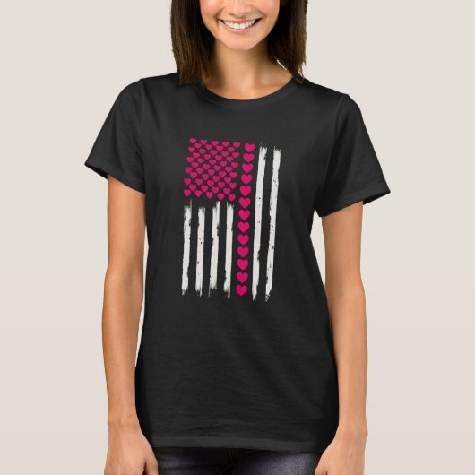 Valentines Day American Flag Hearts pink Distresse T-shirt (Voorkant)