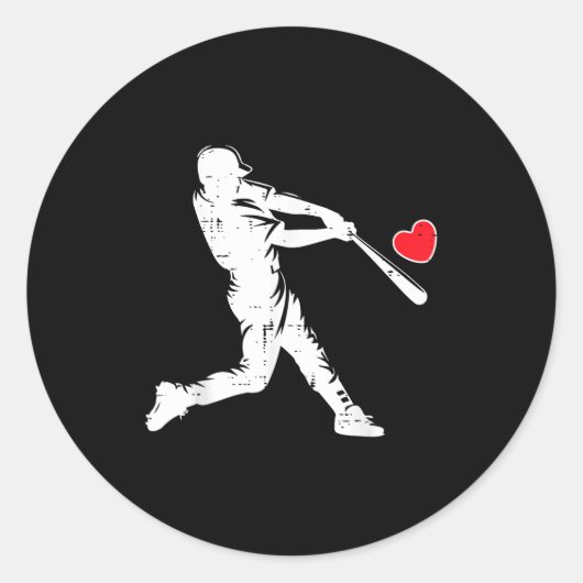 Valentines Day Baseball Batter Silhouette Heart Me Ronde Sticker (Voorkant)
