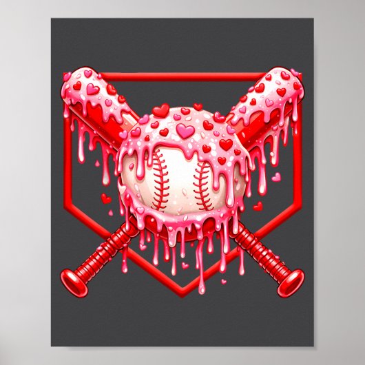 Valentines Day Baseball Boys Ice Cream Drip Heart  Poster (Voorkant)