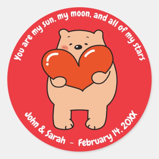 Valentine's Day Bear Heart Ronde Sticker (Voorkant)