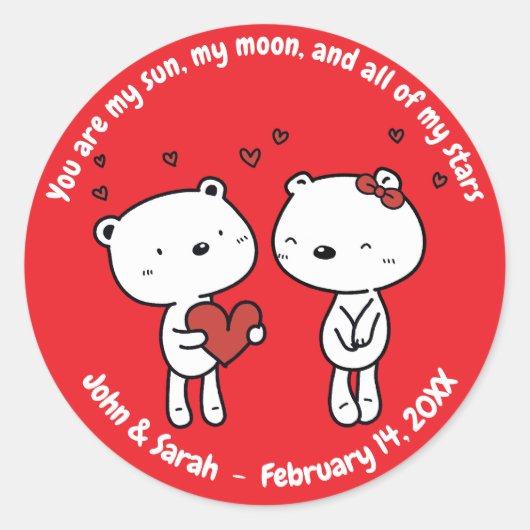 Valentine's Day Bear Heart Ronde Sticker (Voorkant)