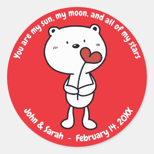 Valentine's Day Bear Heart Ronde Sticker (Voorkant)