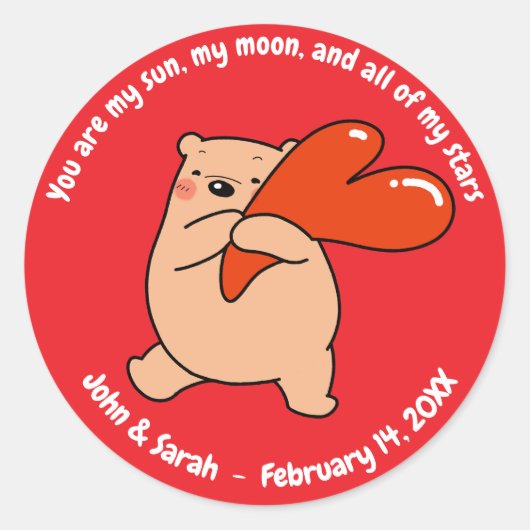 Valentine's Day Bear Heart Ronde Sticker (Voorkant)