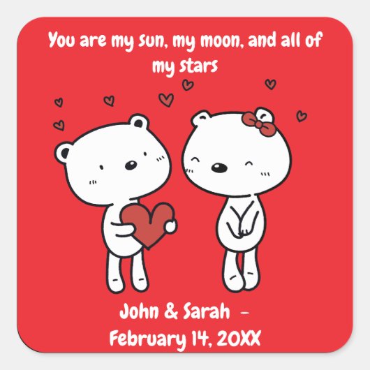 Valentine's Day Bear Heart Vierkante Sticker (Voorkant)